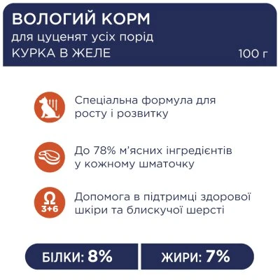 Вологий корм для собак Club 4 Paws для цуценят з куркою в желе 100 г 8897 (4820083908897)  Фото №1