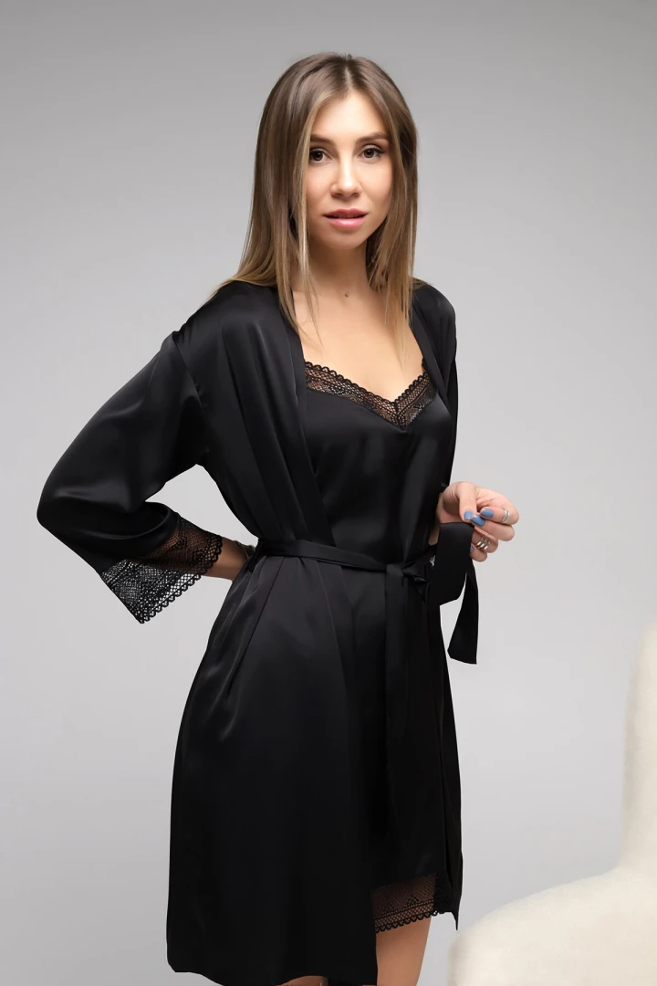 Комплект халат+нічна сорочка Barwa 0305/304 2XL Чорний (2000989440376A)