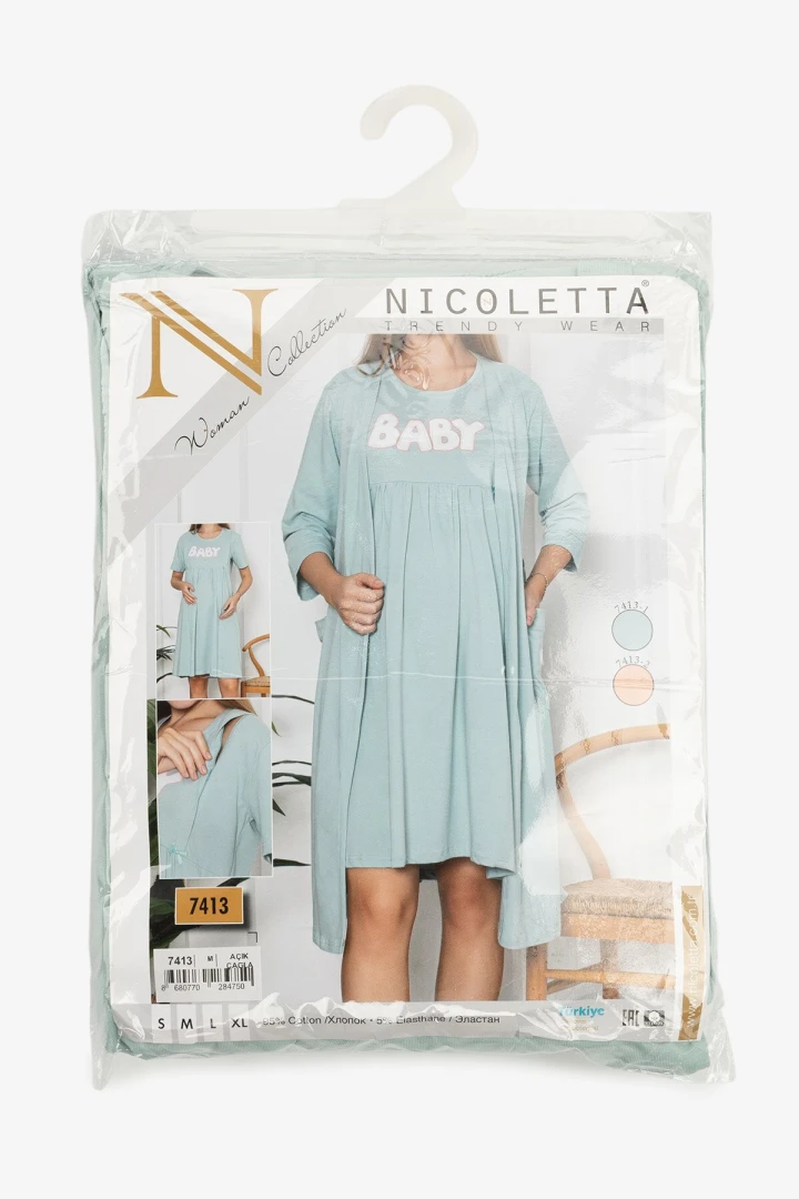 Комплект халат+нічна сорочка жіночий Nicoletta 7413 S Блакитний  Фото №9