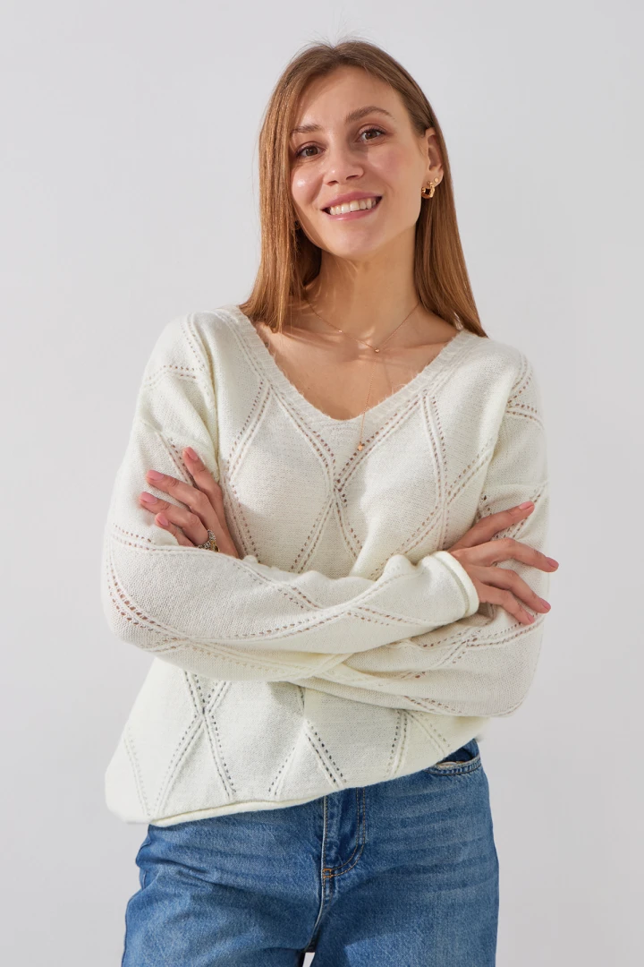Пуловер однотонный женский Park karon 8329 One Size Молочный
