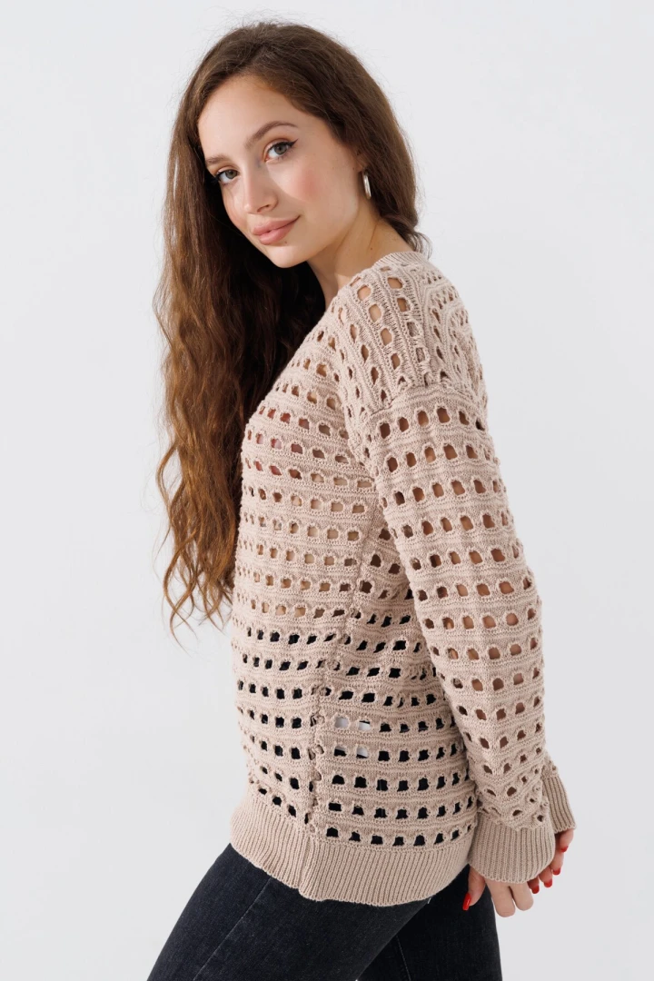 Пуловер однотонний жіночий Femme 1016 One Size Бежевий (2000989871156D)  Фото №0