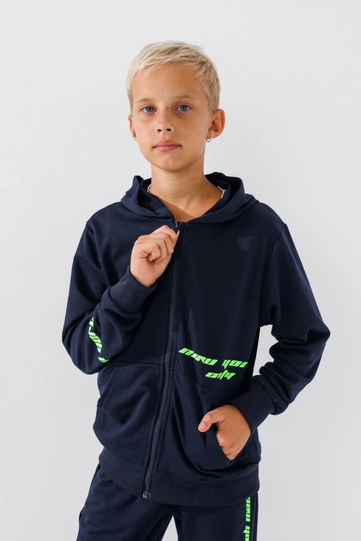 Спортивний костюм (кофта+штани) для хлопчика XHZ-0599 170 см Темно-синій з салатовим (2000990733092D)  Фото №0