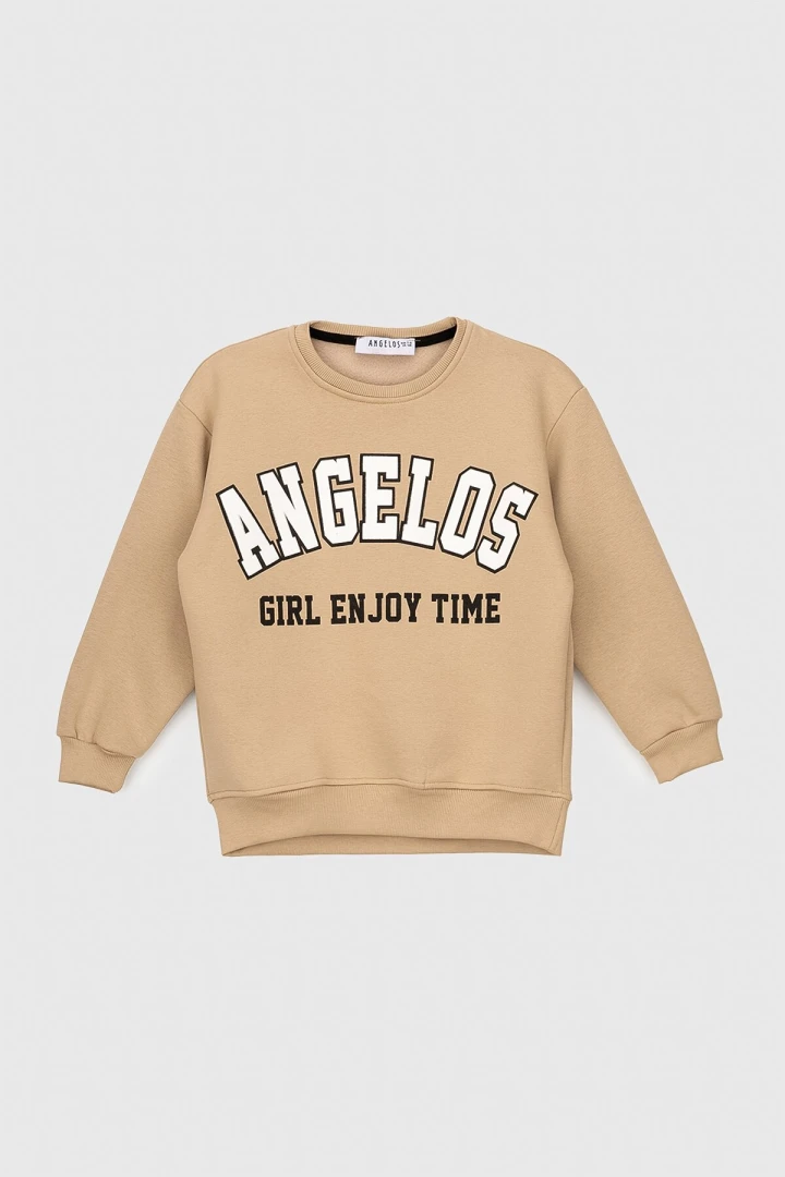 Свитшот с принтом для девочки ANGELOS LX-298 128 см Бежевый (2000990214645W)