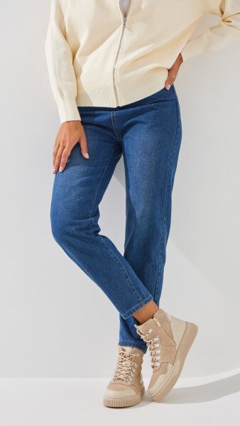 Купити Джинси однотонні Mom Fit жіночі 1908 S Синій Артикул: 2000999193200 Фото №2