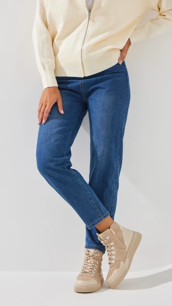 Купить Джинсы однотонные Mom Fit женские 1908 M Синий Артикул: 2000999193217 Фото №2