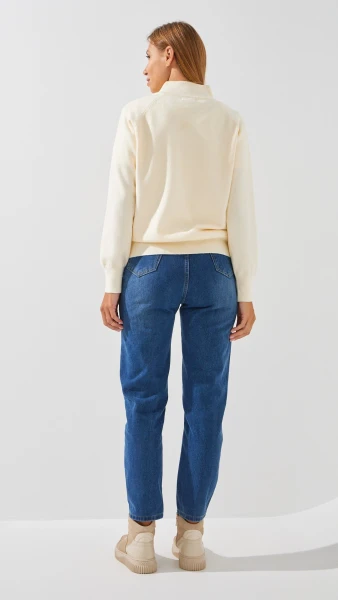 Купить Джинсы однотонные Mom Fit женские 1908 M Синий Артикул: 2000999193217 Фото №5