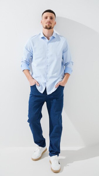 Купити Джинси Slim Fit однотонні чоловічі 903 29 Синій Артикул: 2000999453472 Фото №2