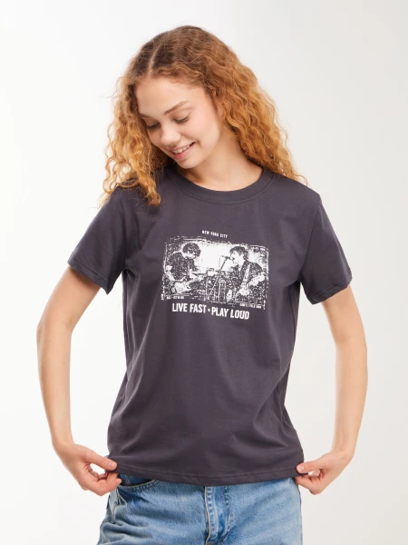 Купити Футболка з принтом жіноча LAWA P-WB02416 M Графітовий Артикул: 2000999640919 Фото №1