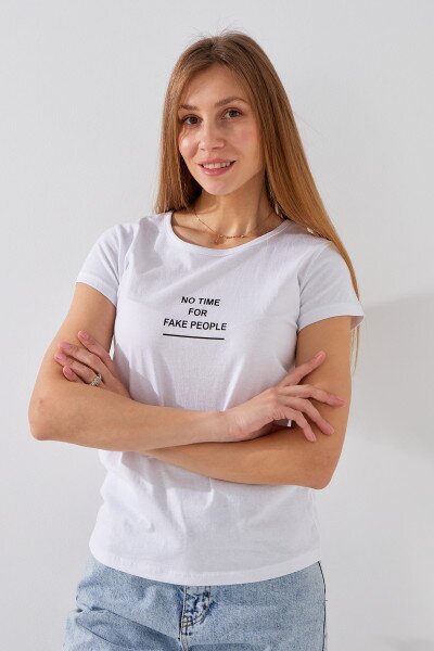 Купити Футболка з принтом жіноча Ponki 24406-14 S Білий Артикул: 2000990968722 Фото №3