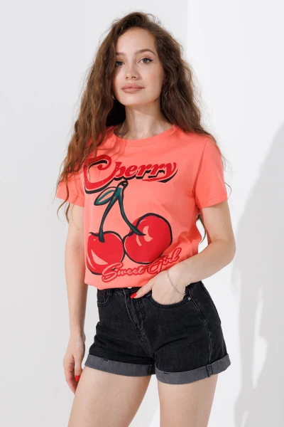 Купити Футболка з принтом жіноча Cherry LAWA P-WB02366 XS Персиковий Артикул: 2000990700520 Фото №1