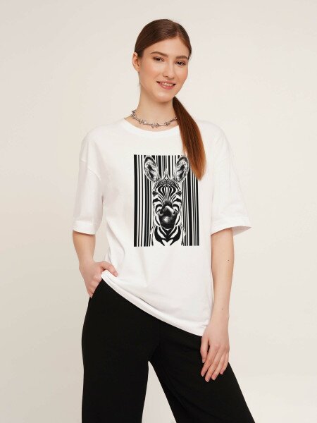 Купити Футболка з принтом жіноча LAWA CTM P-WB02308 Zebra S Білий Артикул: 2000989893738 Фото №1