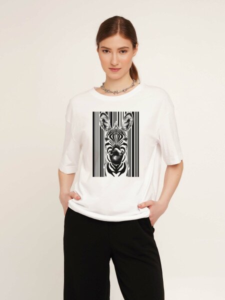 Купити Футболка з принтом жіноча LAWA CTM P-WB02308 Zebra S Білий Артикул: 2000989893738 Фото №3