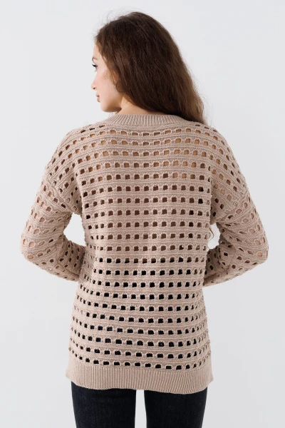 Пуловер однотонний жіночий Femme 1016 One Size Бежевий (2000989871156D)  Фото №3
