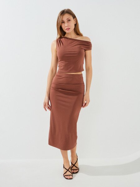 Купить Юбка однотонная женская GENUA G011229-0025K XS Коричневый Артикул: 2000999590672 Фото №2