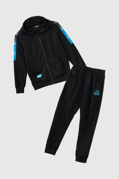 Спортивный костюм (кофта+штаны) для мальчика XHZ-0596 158 см Черно-голубой (2000990733139D)  Фото №8