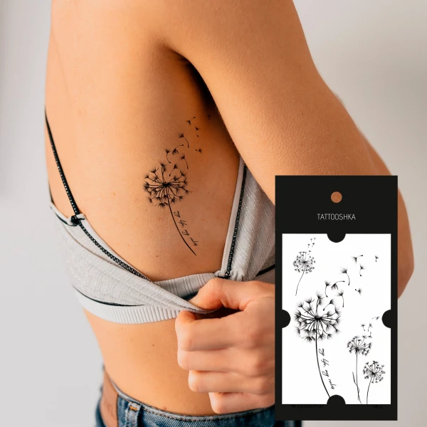 Тату Tattooshka &quot;Кульбабки з фразою&quot; L-67 (4825800010280)  Фото №1