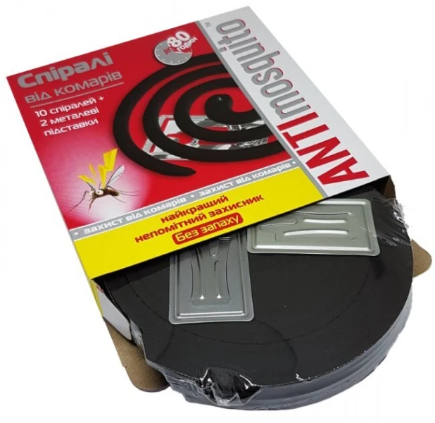 Упаковка спиралей от комаров ANTI mosquito 10 спиралей + 2 металлические подставки (4820055141376)  Фото №3