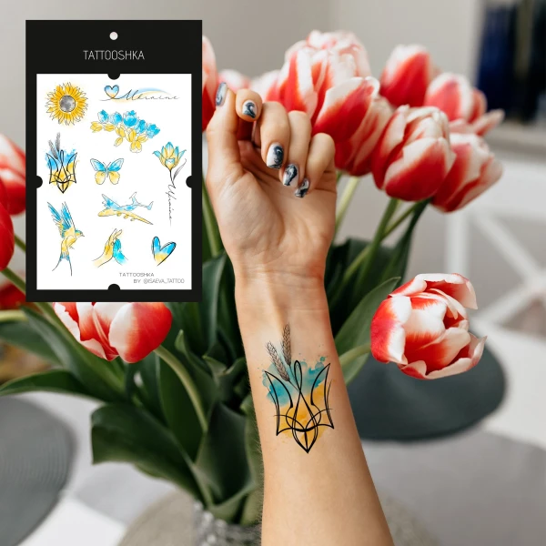 Временные тату набор 10 тату Tattooshka &quot;Украинская акварель&quot; LB-138 (5805800013510)  Фото №2