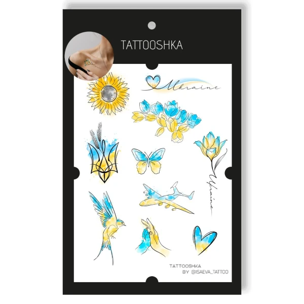 Временные тату набор 10 тату Tattooshka &quot;Украинская акварель&quot; LB-138 (5805800013510)  Фото №0