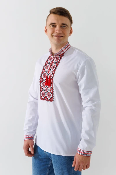 Сорочка вишиванка чоловіча  Француз S Біло-червоний  Фото №11