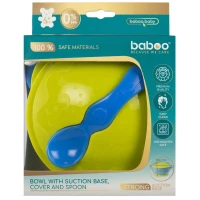 Мисочка BABOO 9-033 від 6 місяців з основою-присоскою, кришкою та ложенчою Жовта (5057778090332)  Фото №3