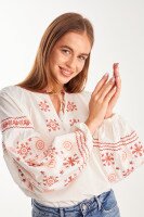 Купить Блуза с принтом женская GENUA G01104-0010 XL Молочный Артикул: 2000999600142 Миниатюра фотографии № 3
