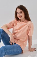 Купити Футболка однотонна жіноча  W23-07 S Персиковий Артикул: 2000990969088 Фото мініатюра № 3