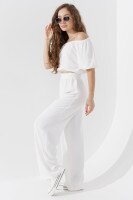 Костюм брюки+топ однотонный женский 2422 XS Молочный  Фото №1