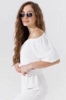 Костюм брюки+топ однотонный женский 2422 XS Молочный  Фото №2