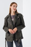 Куртка однотонная из экокожи женская 2375 S Хаки (2000990635419D)