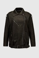 Куртка однотонная из экокожи женская 2375 S Хаки (2000990635419D)  Фото №4