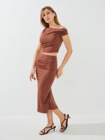 Купить Юбка однотонная женская GENUA G011229-0025K XS Коричневый Артикул: 2000999590672 Миниатюра фотографии № 3