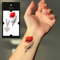 Тимчасові тату Tattooshka &quot;Український мак із вишиванкою&quot; L-56 (4825800010099)  Фото №0