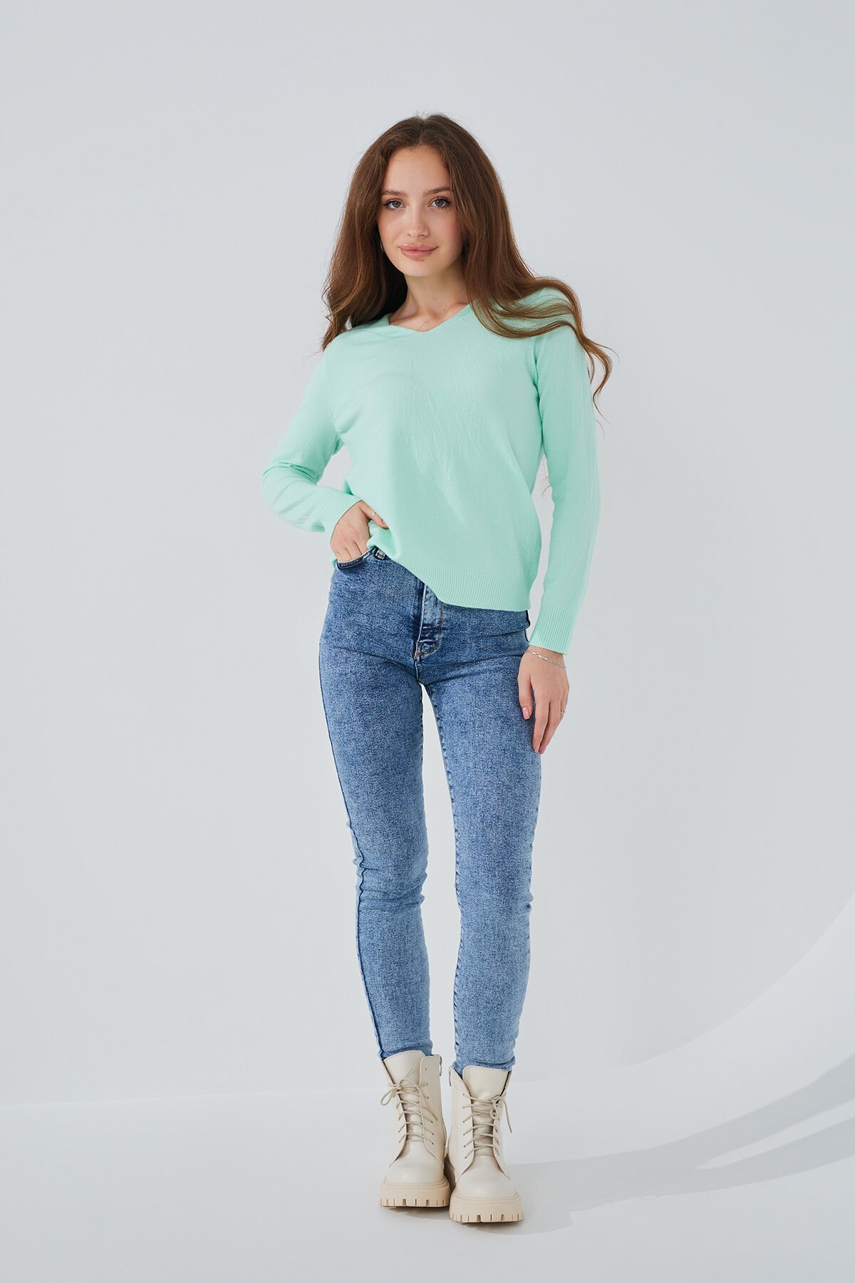 Джинси Slim Fit жіночі On me 2910 baza 32 Синій (2000989542148D)  Фото №1