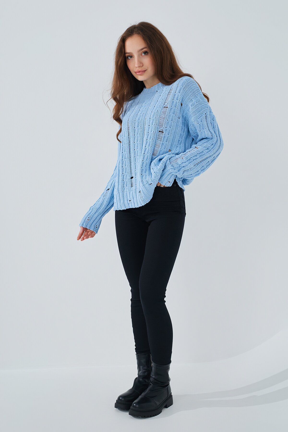 Джемпер однотонний жіночий Femme 1002 One Size Блакитний (2000989870654D)  Фото №1