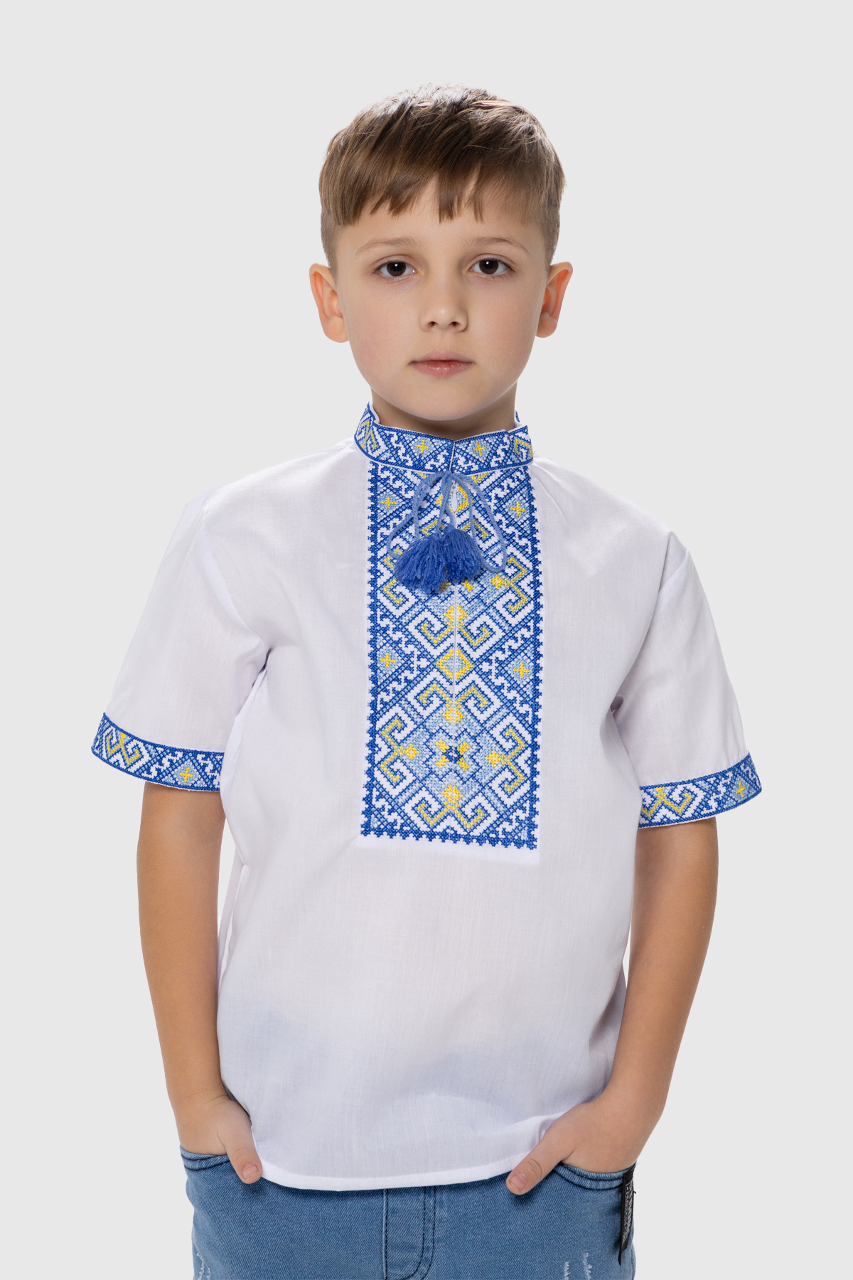 Рубашка с вышивкой для мальчика КОЗАЧОК ФИЛИП 128 см Синий (SC)  Фото №0