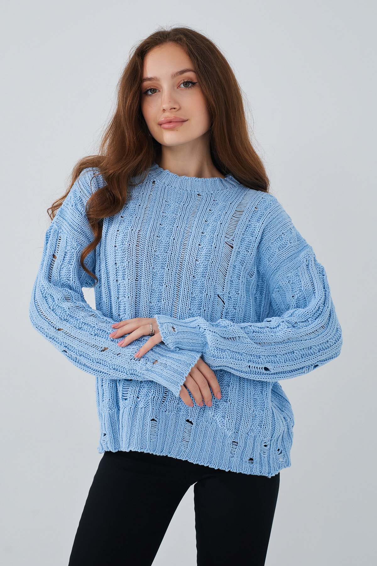 Джемпер однотонний жіночий Femme 1002 One Size Блакитний (2000989870654D)  Фото №0