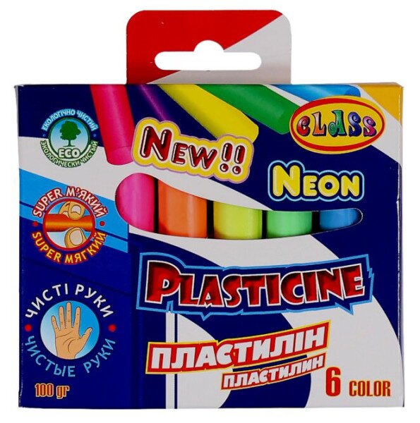 Пластилін &quot;CLASS&quot; &quot;Чисті руки&quot; 6 кол. /7630/ NEON 100г. (8591662763003)(SC)