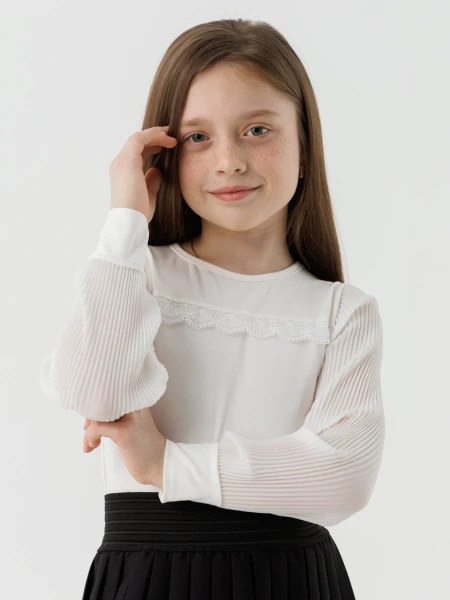 Блуза однотонная для девочки Perix 5017 116 см Молочный (2000990479570D)(SC)