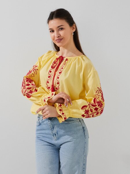 Купити Блуза з принтом жіноча GENUA G01104-0005 S Жовтий Артикул: 2000999449048 Фото №3