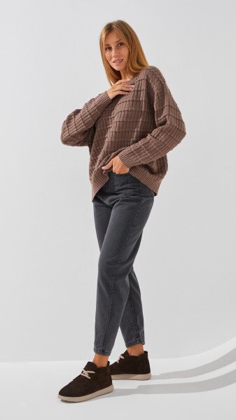 Купить Джинсы однотонные Mom Fit женские 1907 M Серый Артикул: 2000999193088 Фото №3