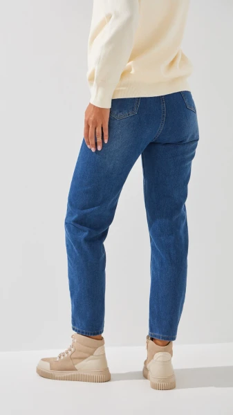 Купить Джинсы однотонные Mom Fit женские 1908 S Синий Артикул: 2000999193200 Фото №4
