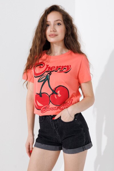 Купить Футболка с принтом женская Cherry LAWA P-WB02366 XS Персиковый Артикул: 2000990700520 Фото №1