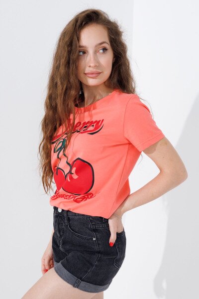 Купить Футболка с принтом женская Cherry LAWA P-WB02366 XS Персиковый Артикул: 2000990700520 Фото №2