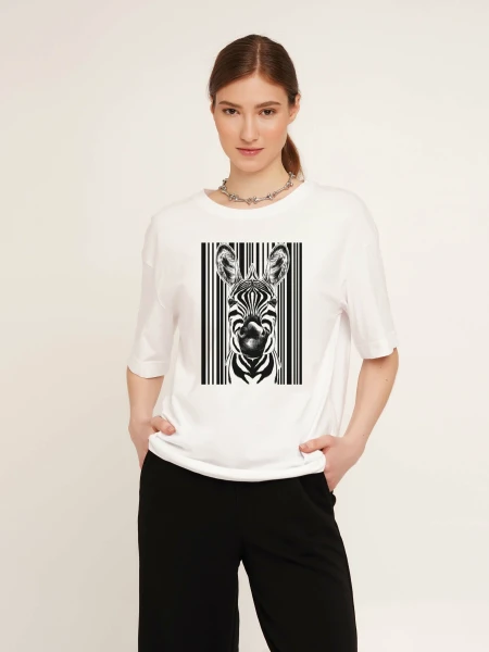 Купить Футболка с принтом женская LAWA CTM P-WB02308 Zebra S Белый Артикул: 2000989893738 Фото №3