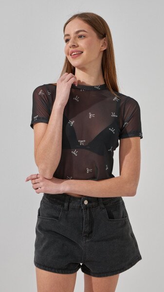 Купити Футболка з візерунком жіноча Poncik 25078 XL Чорний Артикул: 2000990983923 Фото №3