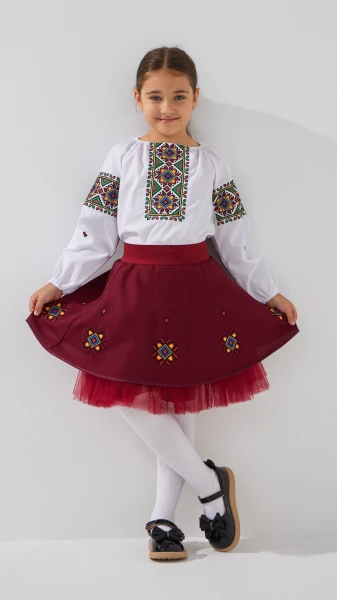 Костюм вишиванка(верх+низ) для дiвчинки РОКСОЛАНА 98 см Бордовий