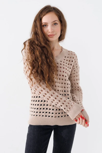 Пуловер однотонний жіночий Femme 1016 One Size Бежевий (2000989871156D)