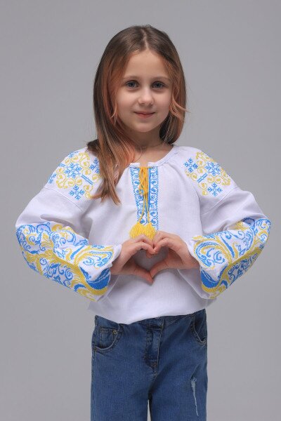 Сорочка вишиванка для дівчинки Козачок ОЛЬГА 122 см Жовто- блакитний