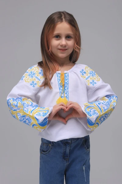 Сорочка вишиванка для дівчинки Козачок ОЛЬГА 122 см Жовто- блакитний